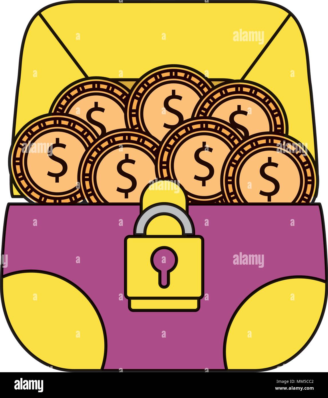 color open graphic chest with gold coins and padlock Stock Vector Image ...
