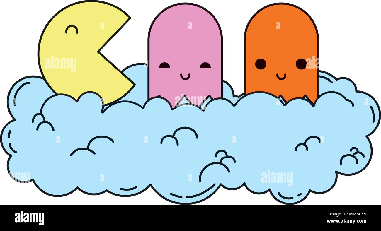 color videogame characters in graphic cloud scene Stock Vector Image ...