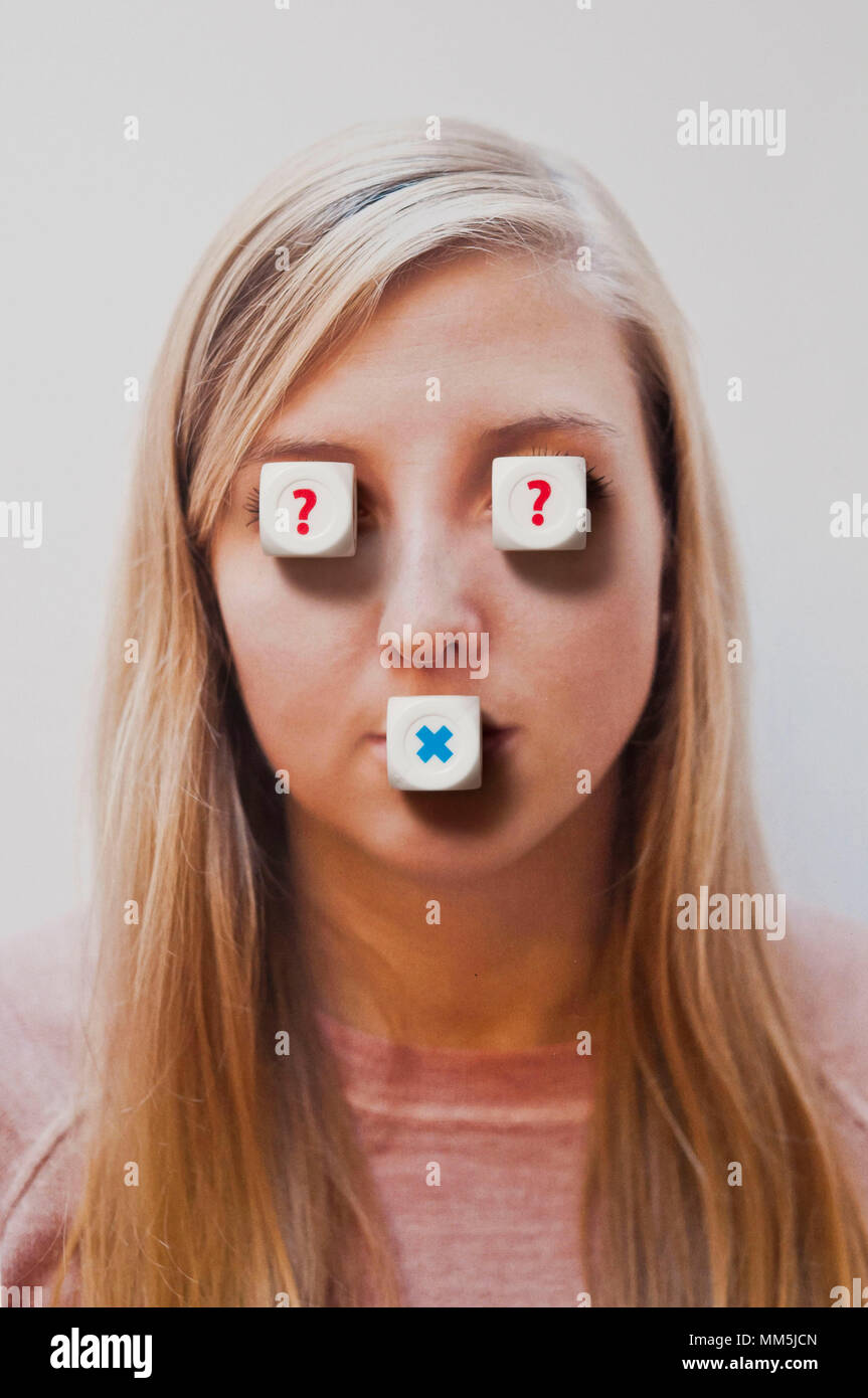 Photo Of A Photo Of A Blond Teenager Girl With Dice Over Her Eyes And Mouth Photo Of A Photo Of A Blond Teenager Girl With Dice Over Her Eyes And Mouth