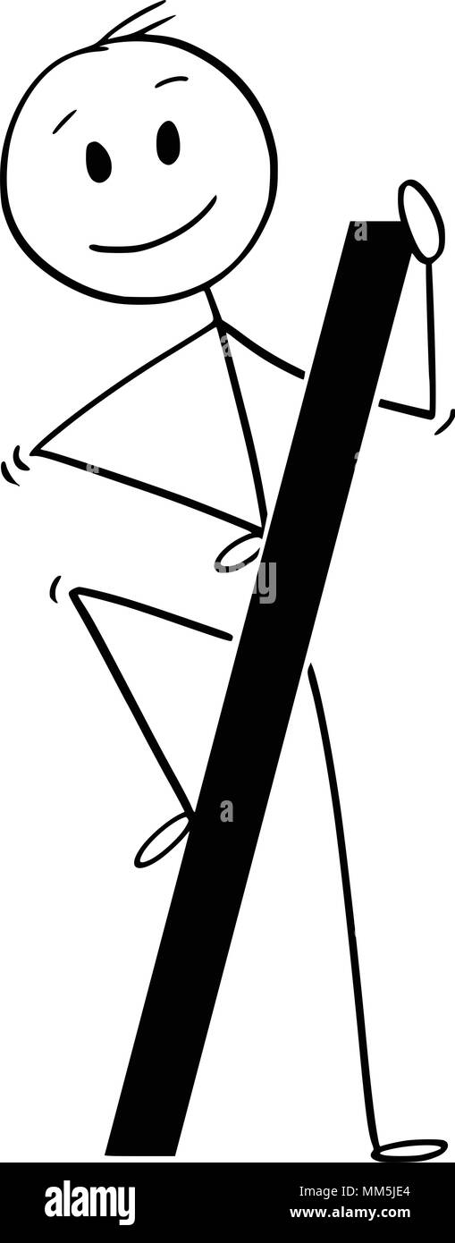 Cartoon of Man or Businessman Holding Big Forward Slash or Division Symbol or Sign Stock Vector
