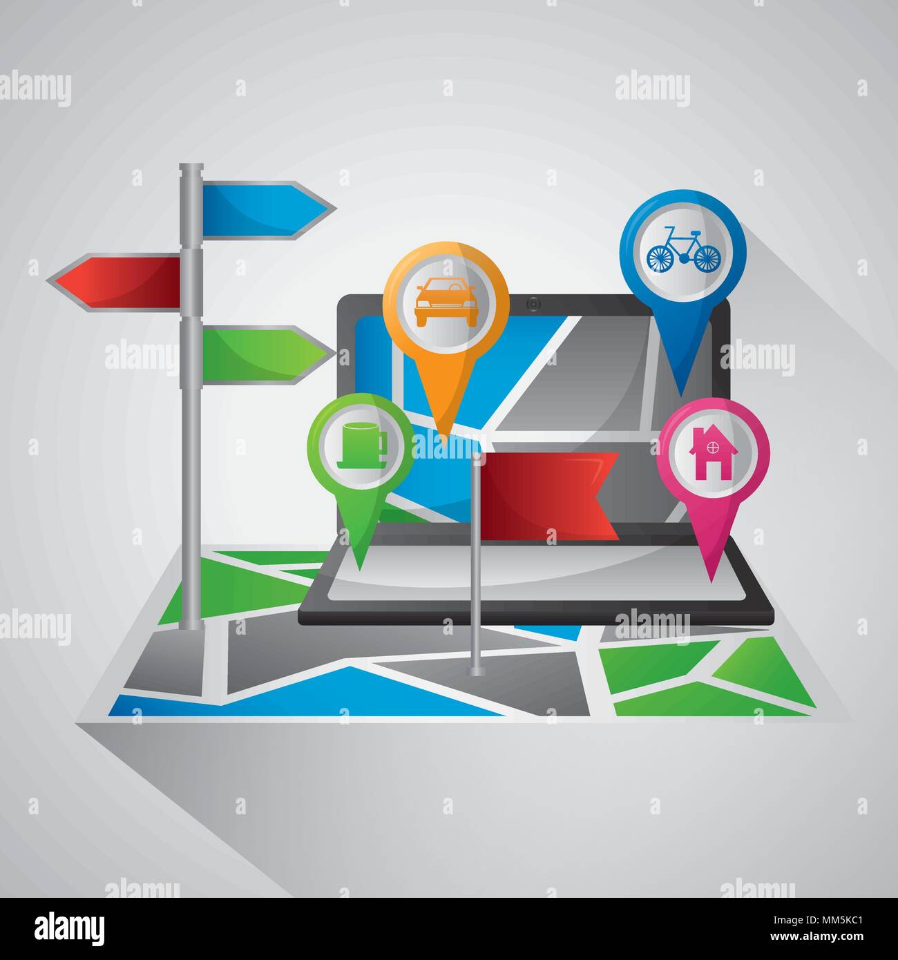 gps navigation application computer showing locations places vector ...