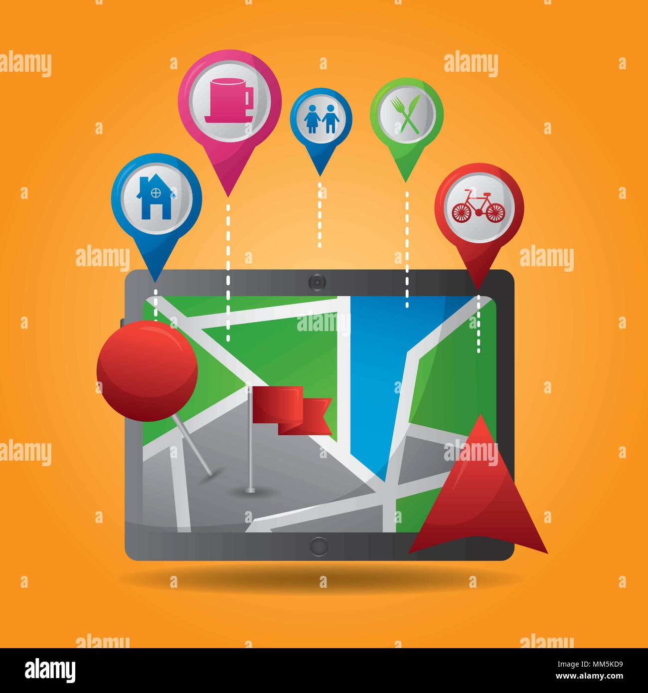 gps navigation application important pin maps locations vector ...