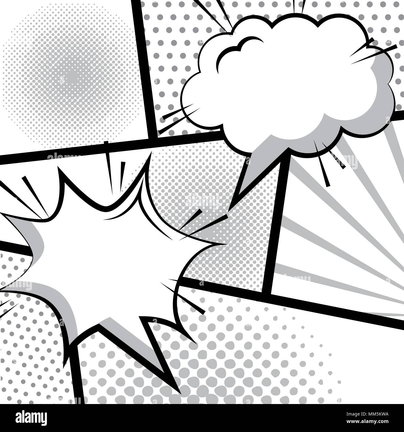 comic empty speech bubbles on halftone dots white background in retro ...