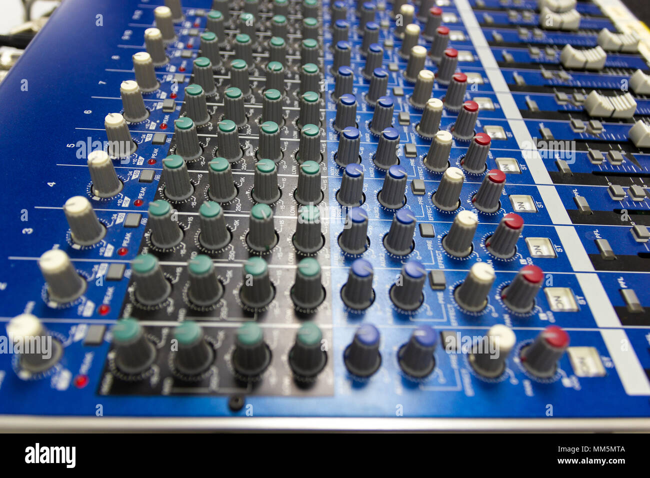 Closeup Mixing Console of a big HiFi system The audio equipment, a control  panel of digital studio mixer Stock Photo - Alamy