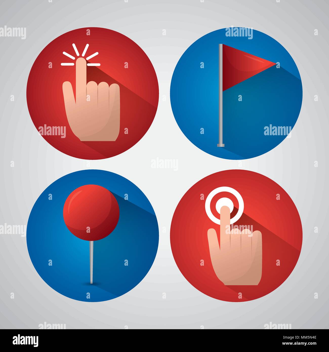 gps navigation application stickers hand clicking red flag pin map ...