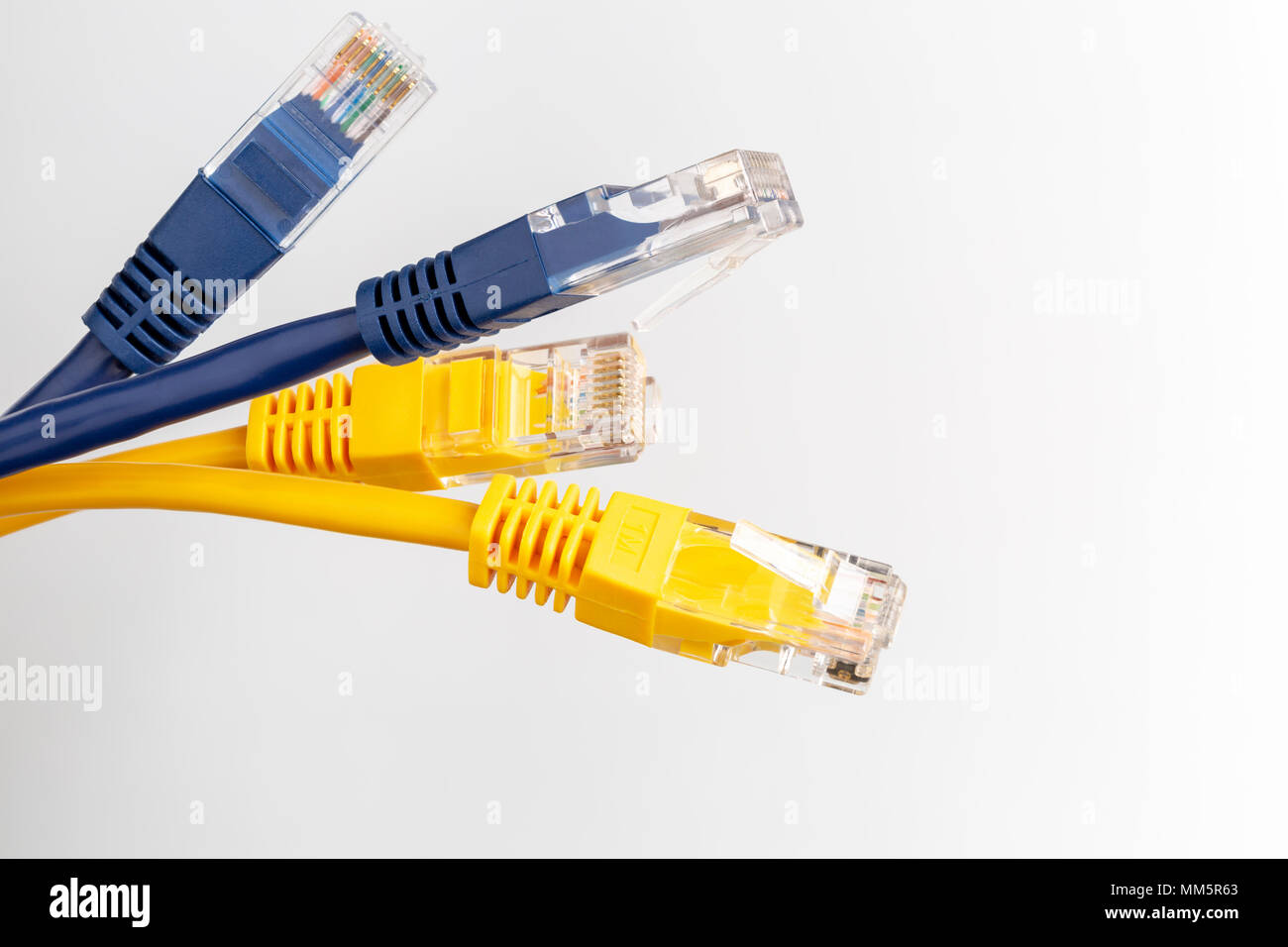 Telecommunication cable with colorful RJ45 plug Stock Photo