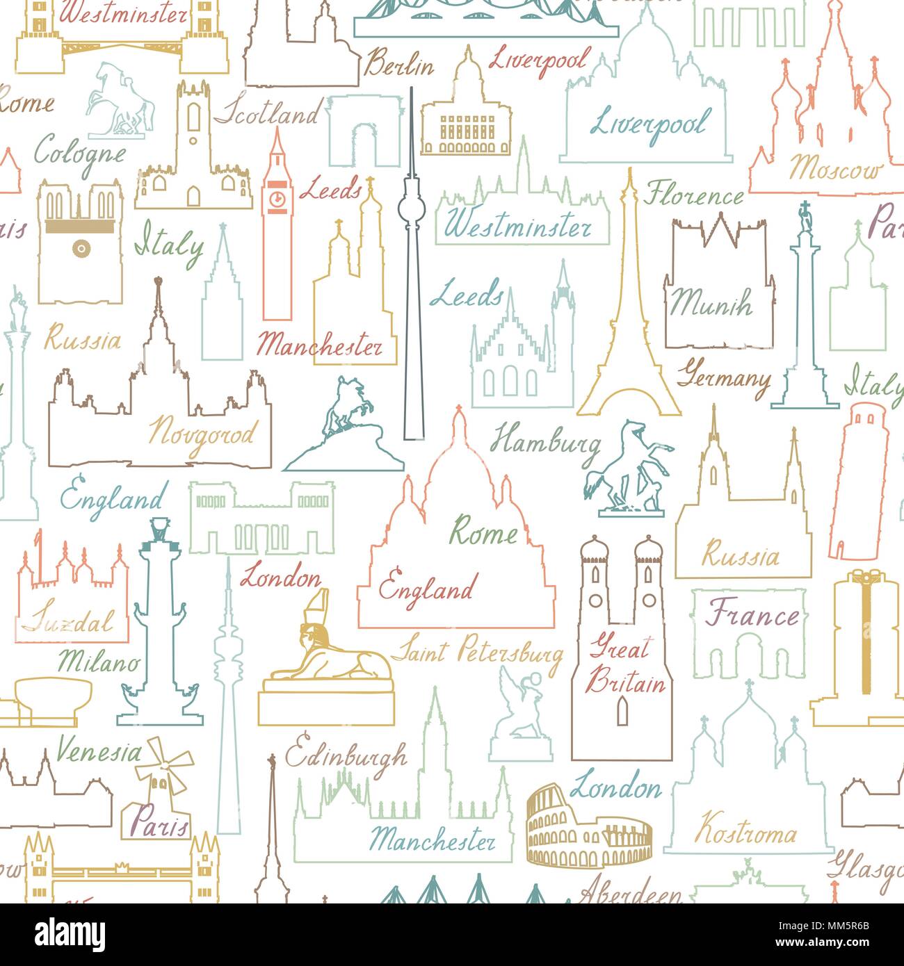 Travel world landmarks seamless pattern. Travel sight icon tile ...