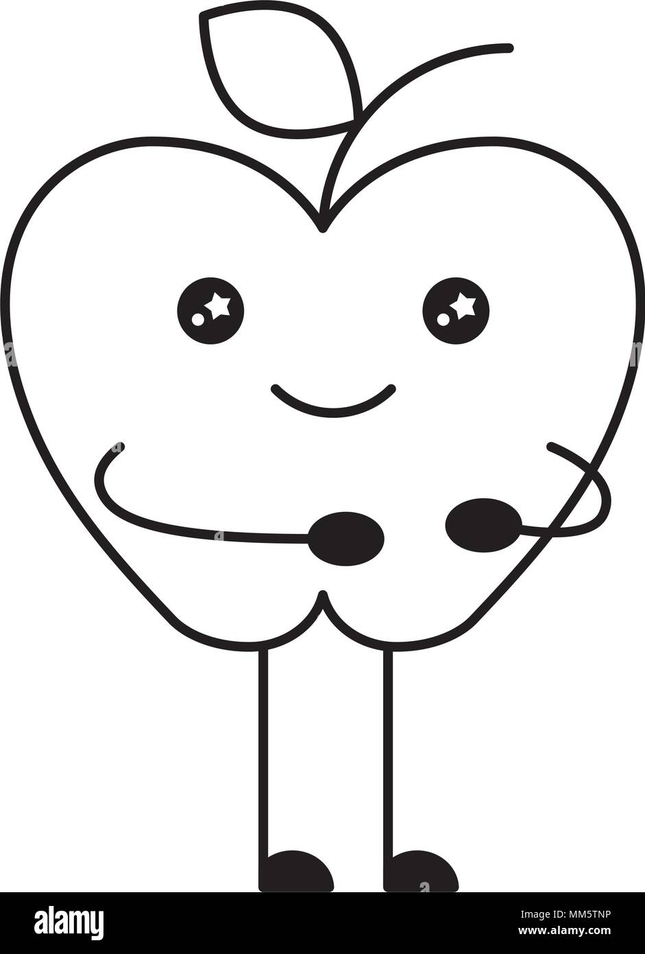 cartoon kawaii apple fruit happy vector illustration Stock Vector Image ...