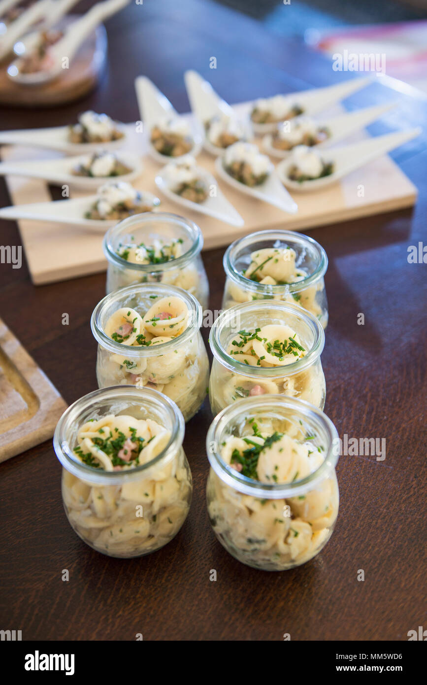 Pasta shells as appetizer in glass jar Stock Photo - Alamy