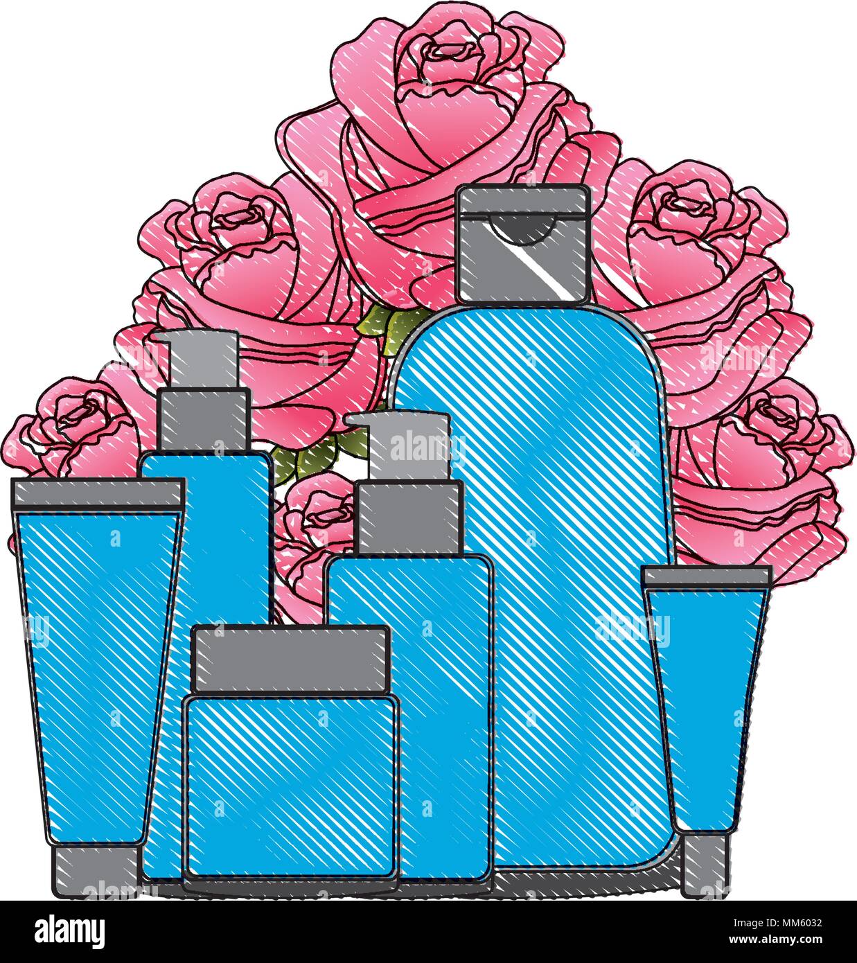 set of cosmetic packages template of plastic containers bottles tubes flowers essence vector