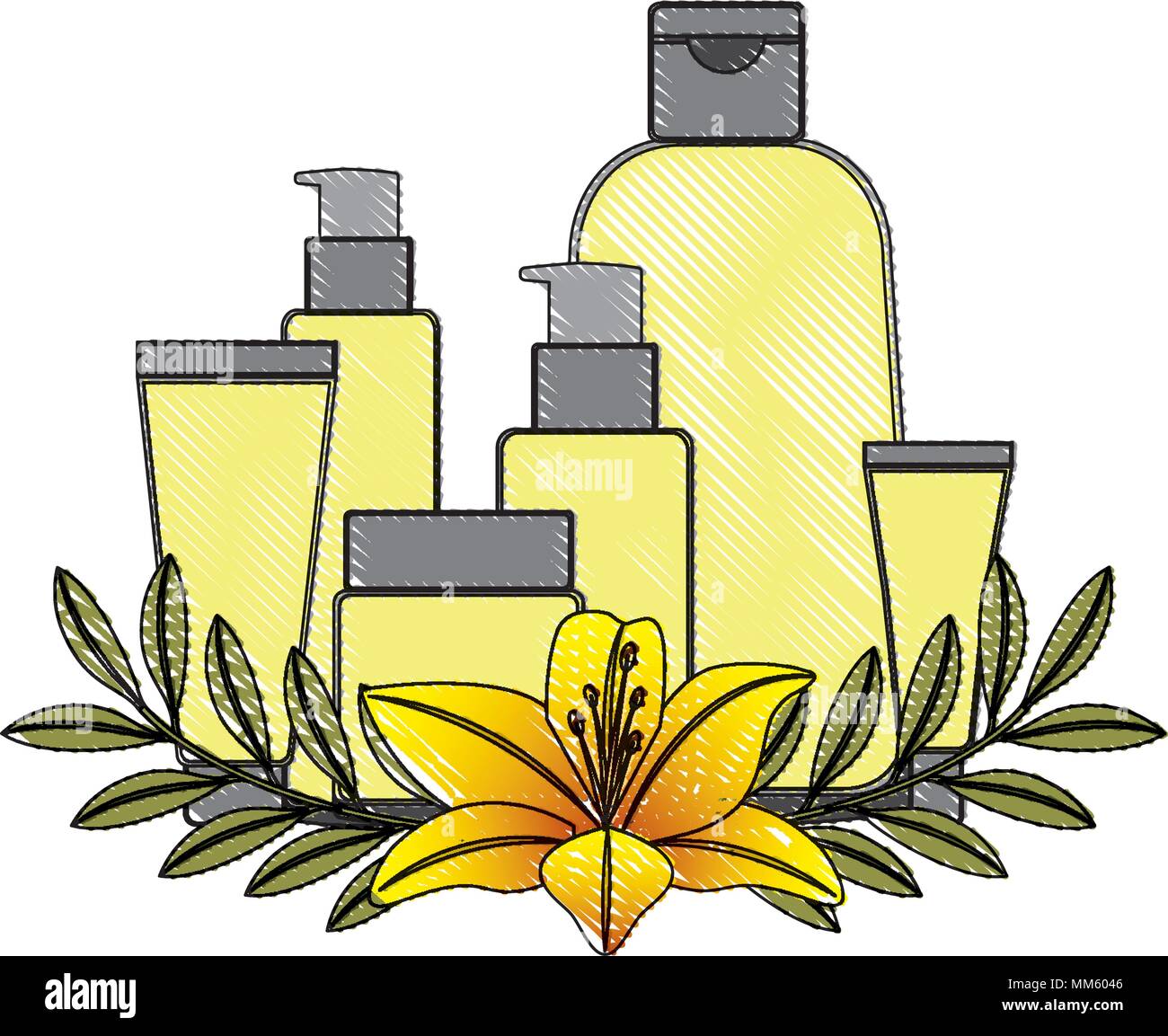 set of cosmetic packages template of plastic containers bottles tubes flowers essence vector