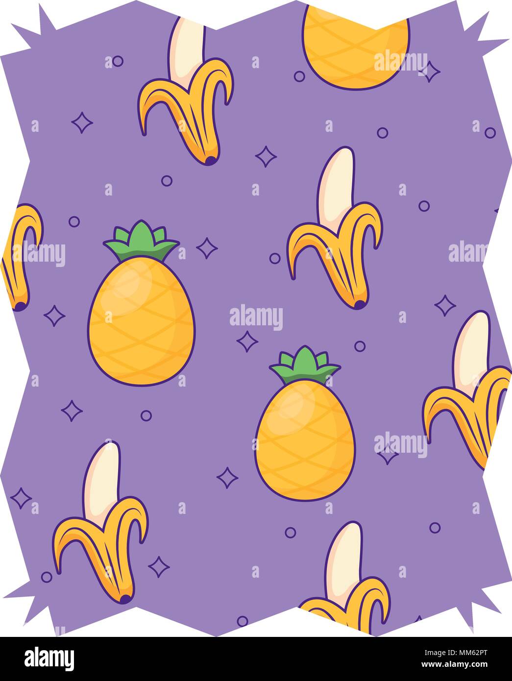 abstract frame with bananas and pineapples pattern over white background, vector illustration Stock Vector