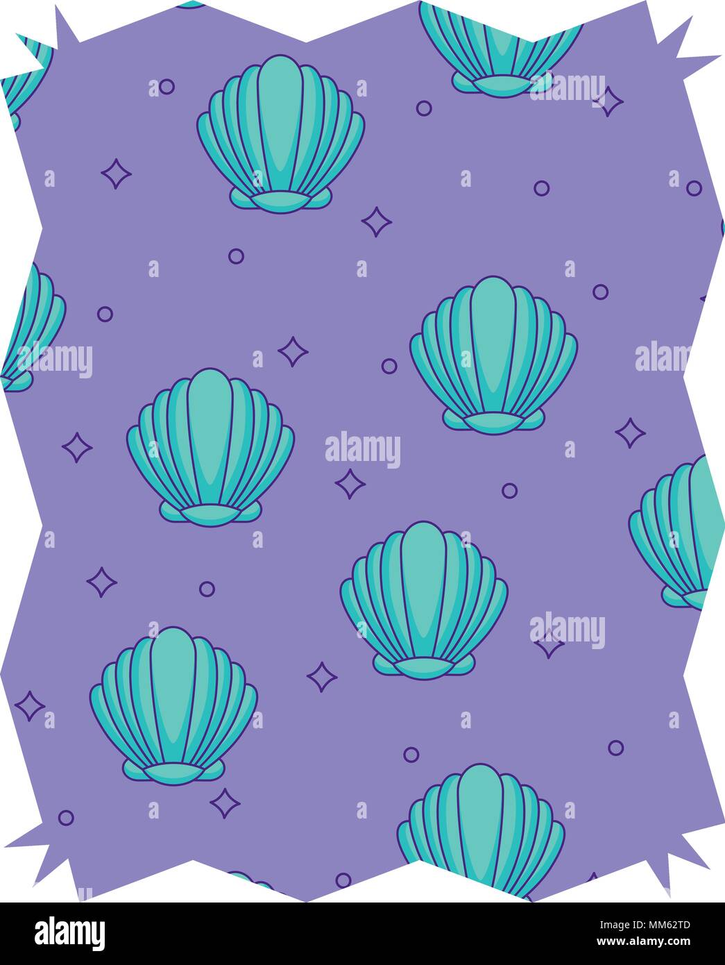 abstract frame with seashells pattern over white background, colorful design. vector illustration Stock Vector
