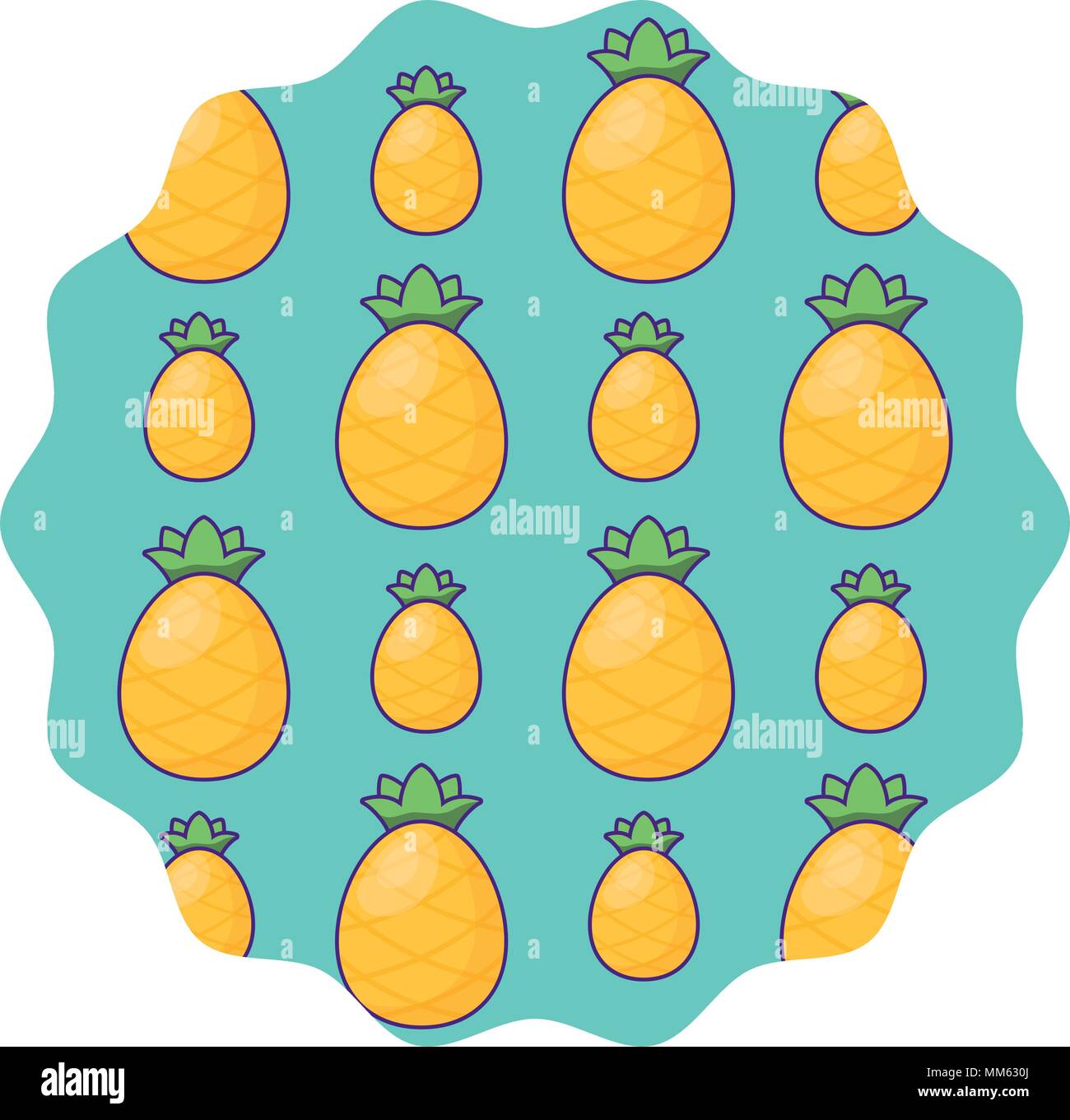 circular frame with pineapples pattern over white background, vector illustration Stock Vector