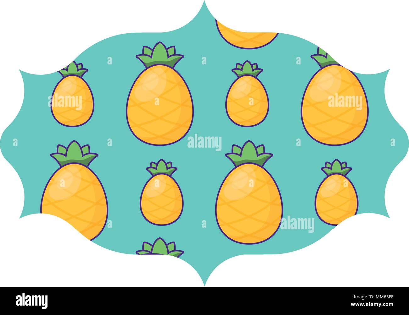 arabic frame with pineapples pattern over white background, vector illustration Stock Vector