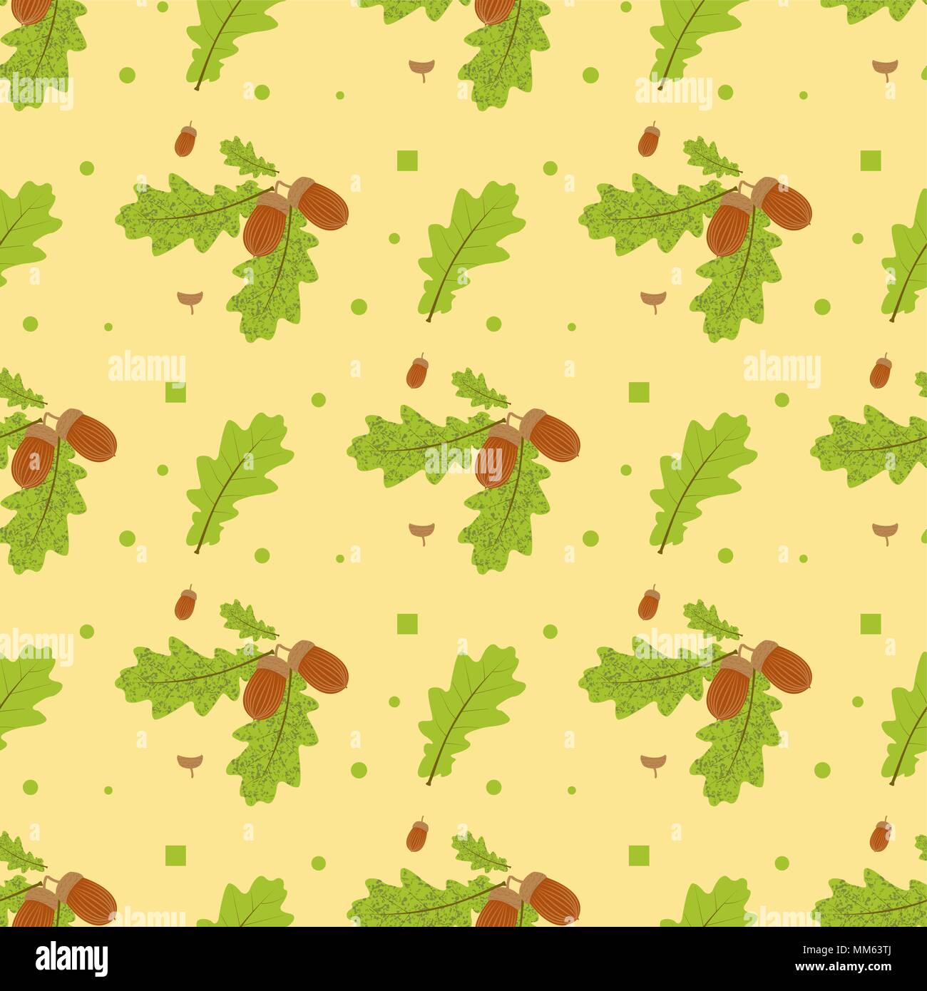 Seamless pattern on the background. Oak branch with leaves and acorns ...