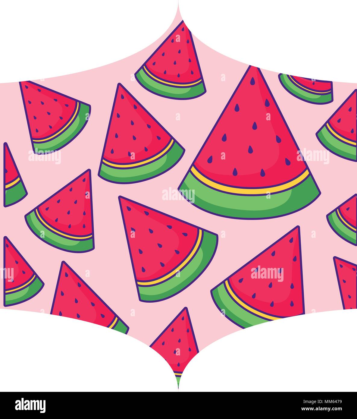 decorative frame with watermelons pattern over white background, vector ...