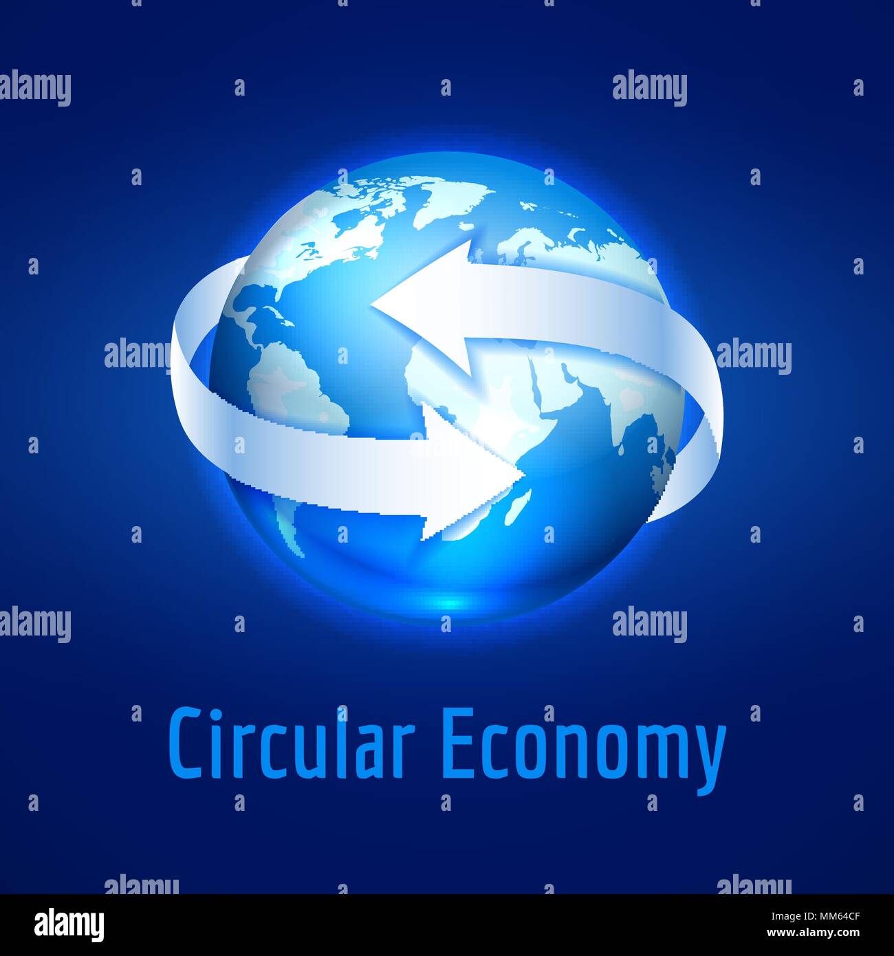 Planet globe Earth with white arrows on the blue background, vector ...