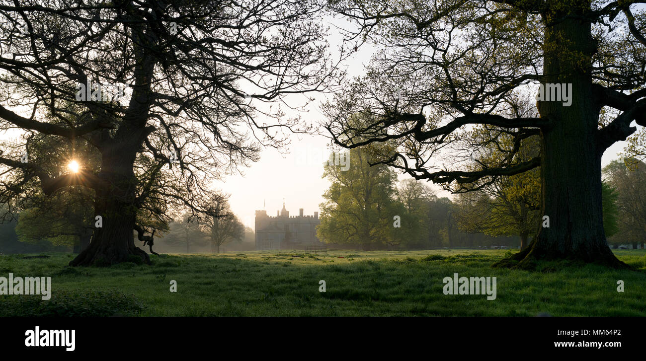 Rousham Park House on a misty English spring morning. Rousham, Oxfordshire, England Stock Photo