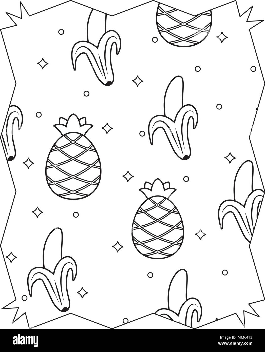 abstract frame with bananas and pineapples pattern over white background, vector illustration Stock Vector