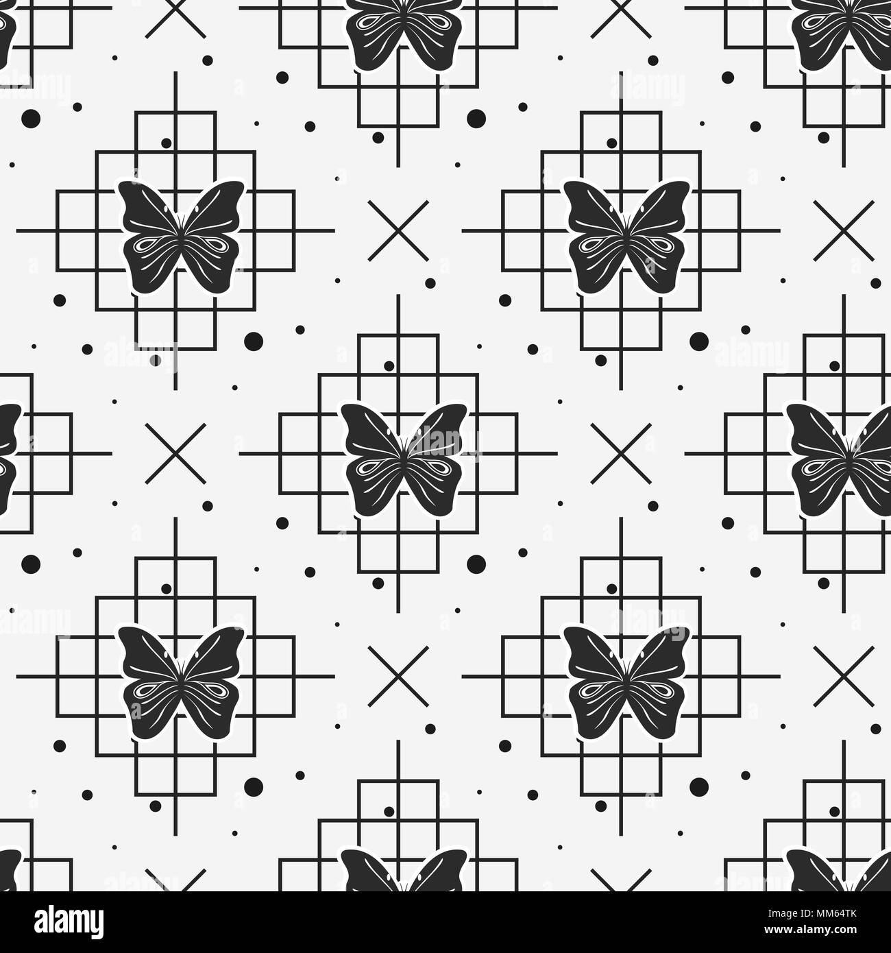 Black butterfly and line seamless pattern on white background eps 10 ...