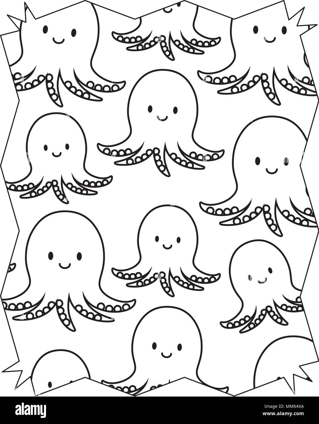 abstract frame with cute octopus pattern over white background, vector ...