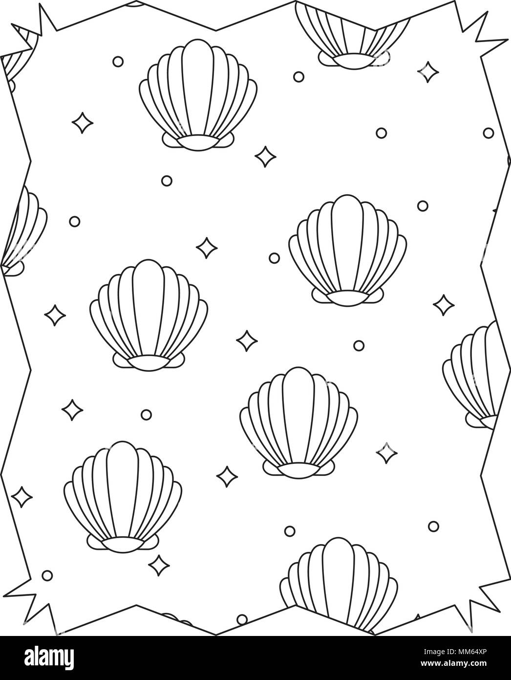 abstract frame with seashells pattern over white background, vector illustration Stock Vector