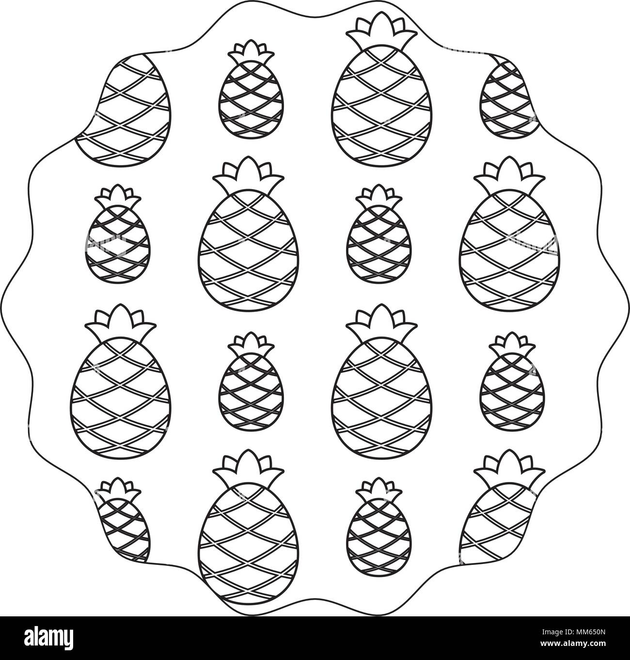 circular frame with pineapples pattern over white background, vector illustration Stock Vector
