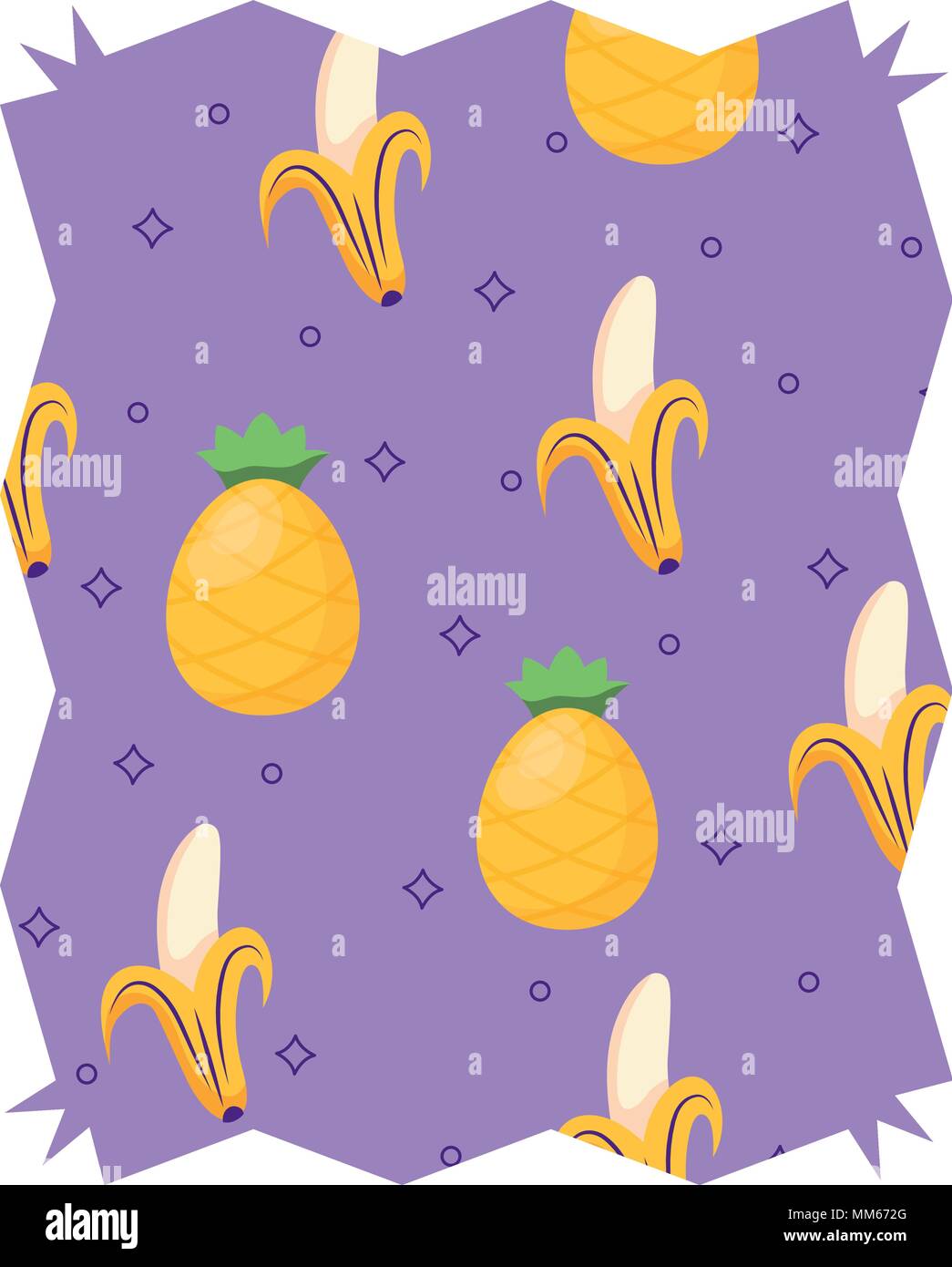 abstract frame with bananas and pineapples pattern over white background, vector illustration Stock Vector