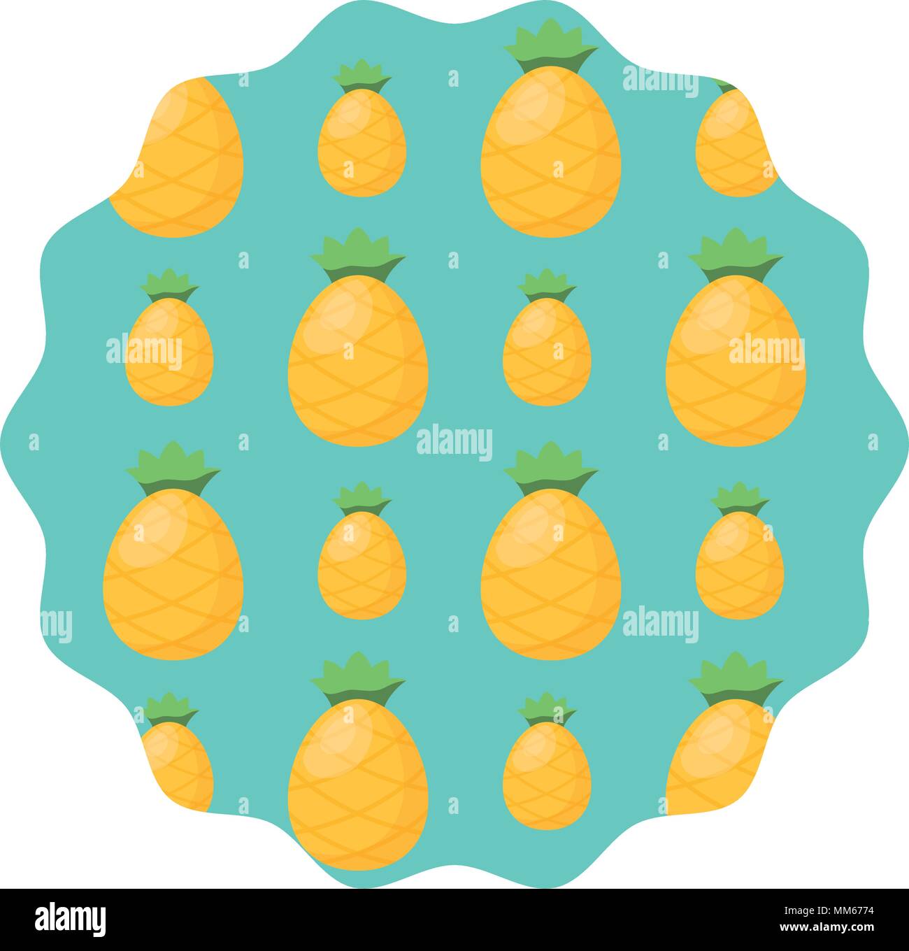 circular frame with pineapples pattern over white background, vector illustration Stock Vector