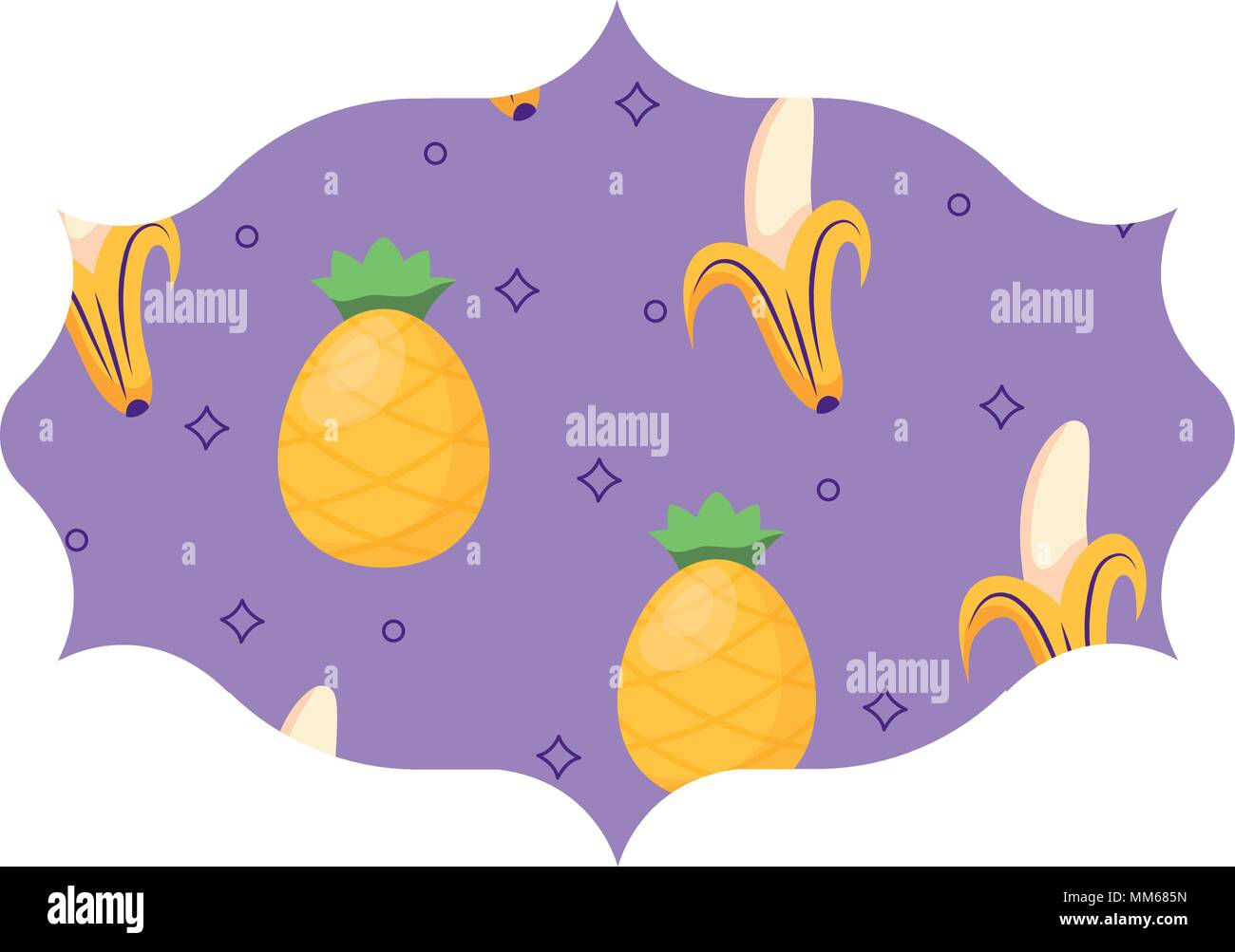 arabic frame with bananas and pineapples pattern over white background, vector illustration Stock Vector