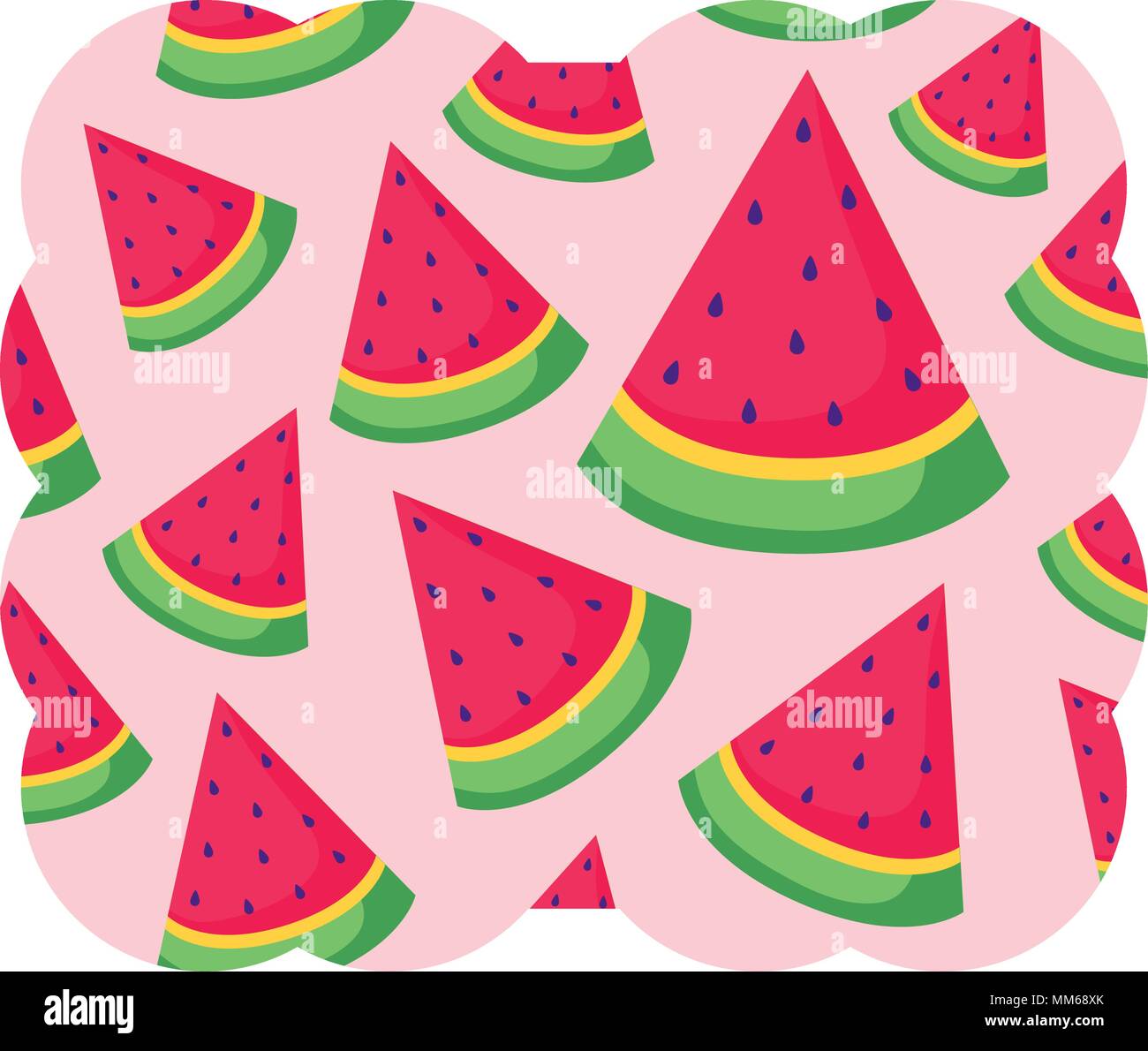 decorative frame with watermelons pattern over white background, vector ...