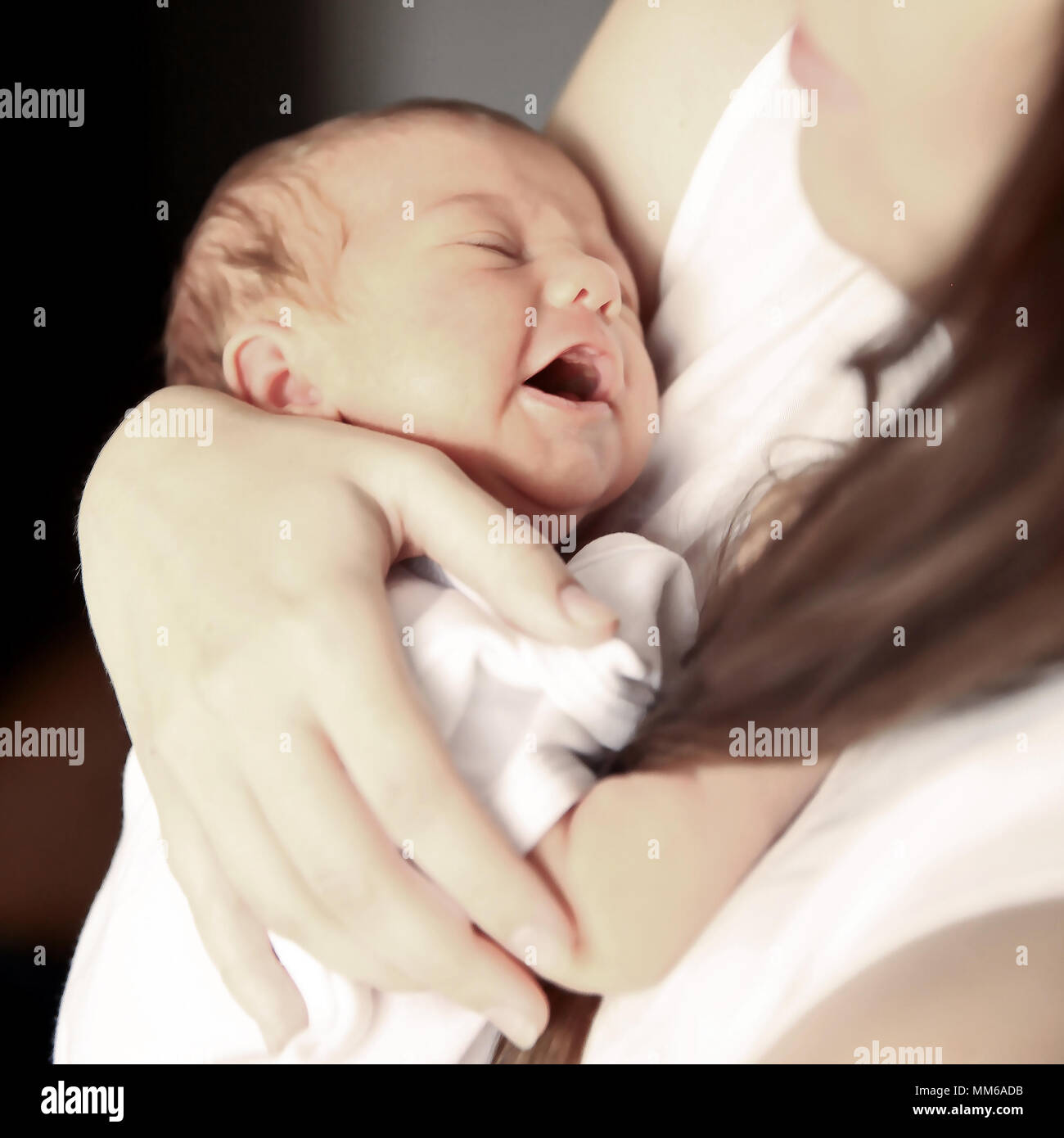 concept of maternal - newborn baby on hands at mum Stock Photo