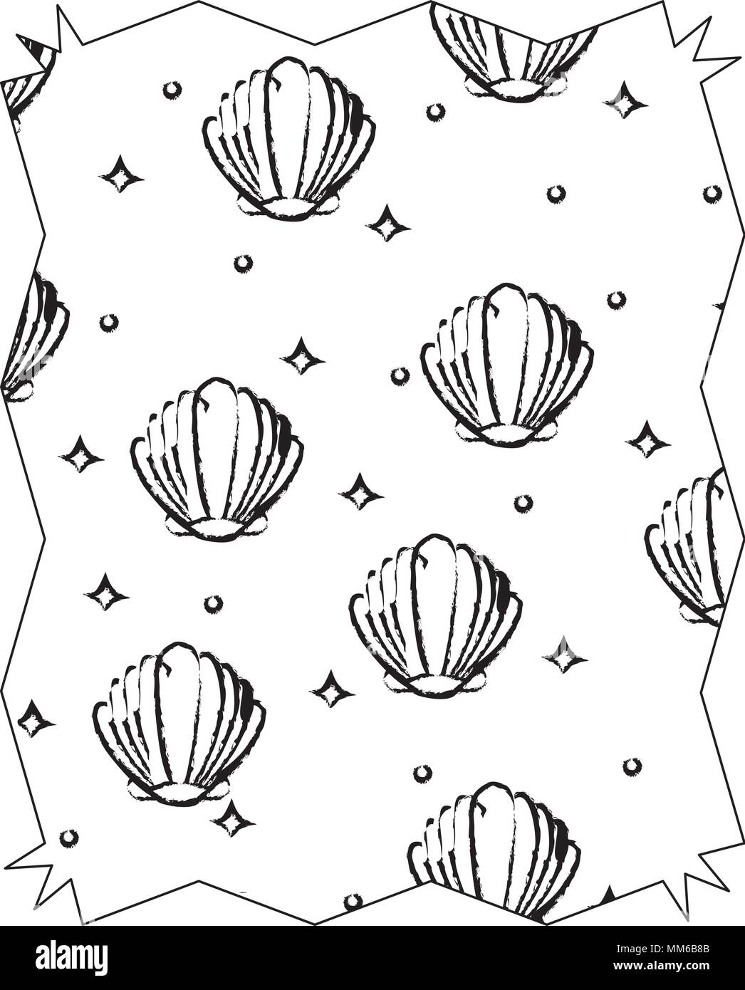 abstract frame with seashells pattern over white background, vector illustration Stock Vector