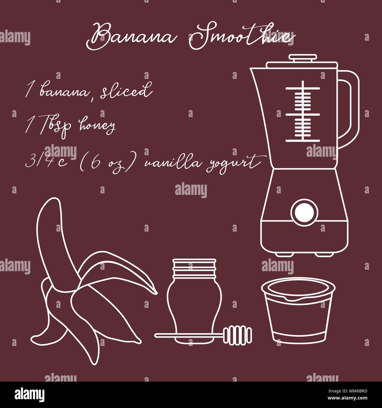 Recipe, blender and ingredients for making banana smoothie. Healthy ...