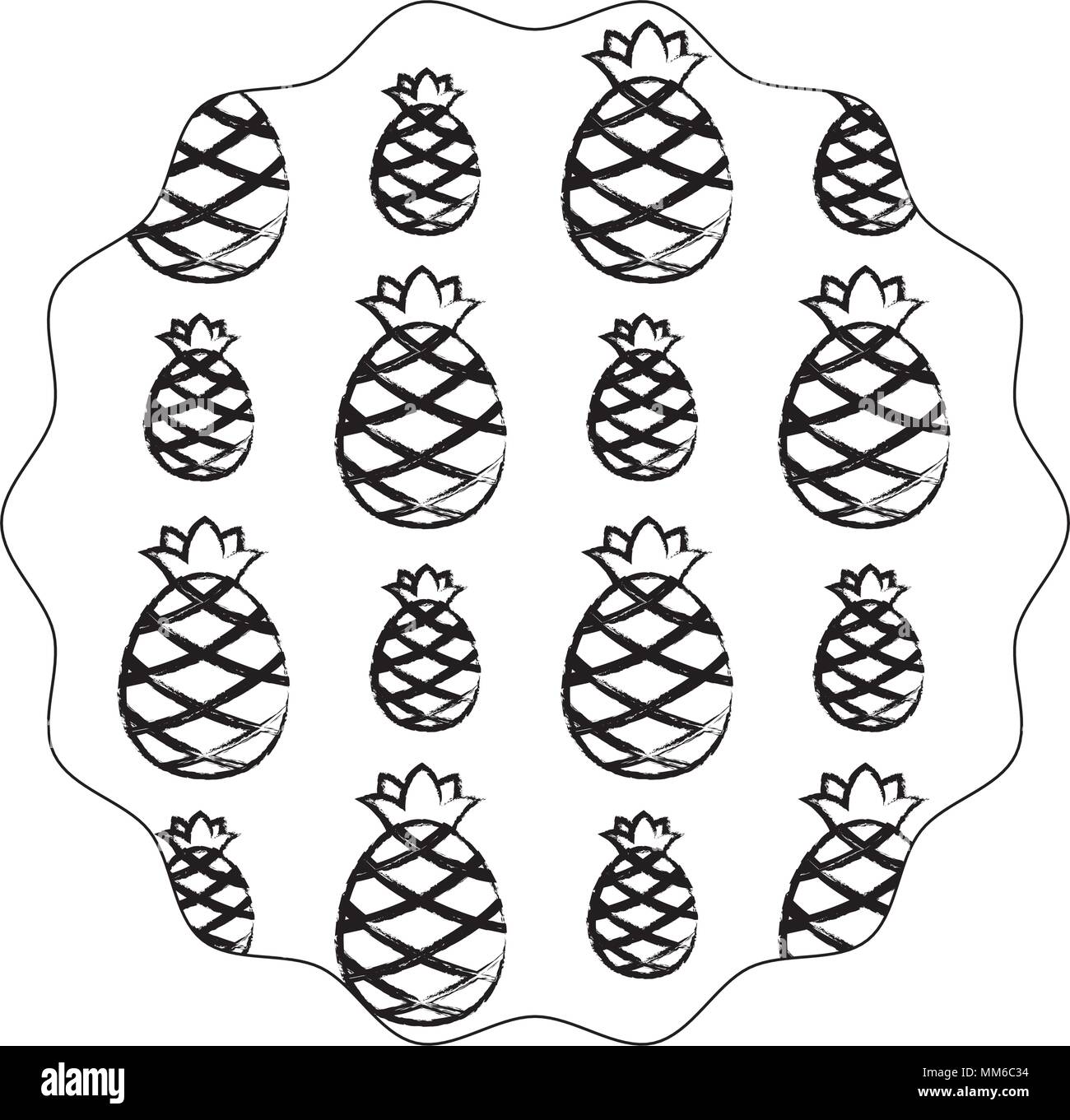 circular frame with pineapples pattern over white background, vector illustration Stock Vector