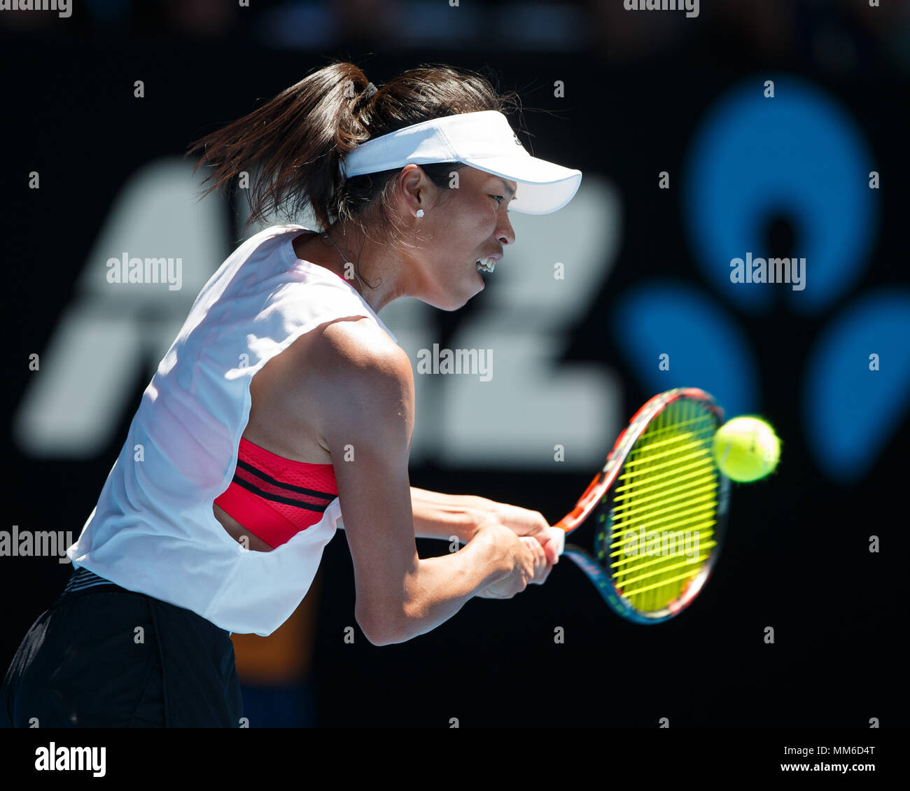 Taiwanese tennis player Su-Wei Hsieh playing backhand shot in Taiwanese tennis player Su-Wei Hsieh playing backhand shot in