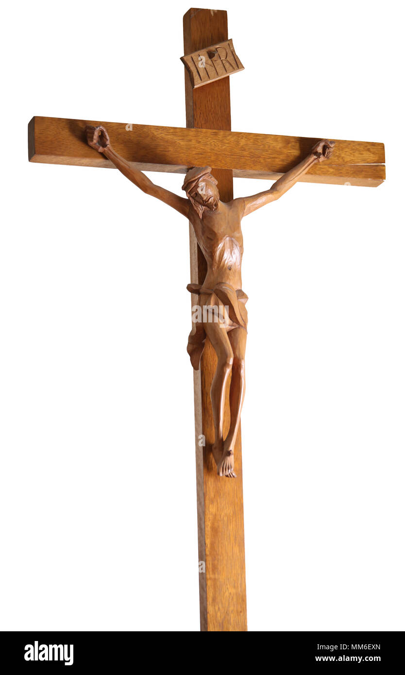 Wooden Crucifix Cross On White Background Stock Photo - Download