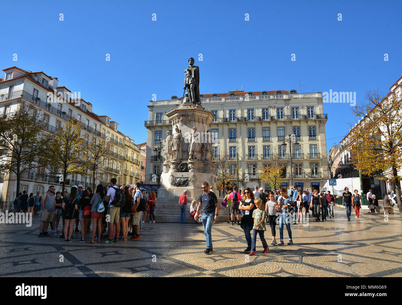 LISBON, PORTUGAL OCTOBER 30, 2017. Monument and Square Luis Vaz de