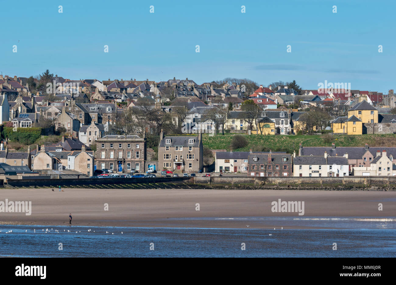 BANFF TOWN ABERDEENSHIRE SCOTLAND SEEN FROM ACROSS SANDS WHERE THE RIVER DEVERON ENTERS THE SEA PART THREE Stock Photo