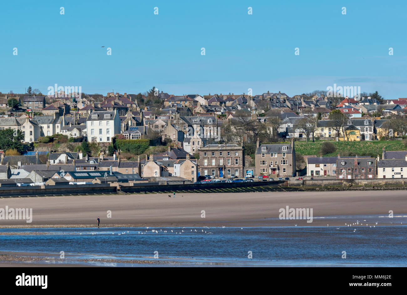 BANFF TOWN ABERDEENSHIRE SCOTLAND SEEN FROM ACROSS SANDS WHERE THE RIVER DEVERON ENTERS THE SEA PART TWO Stock Photo