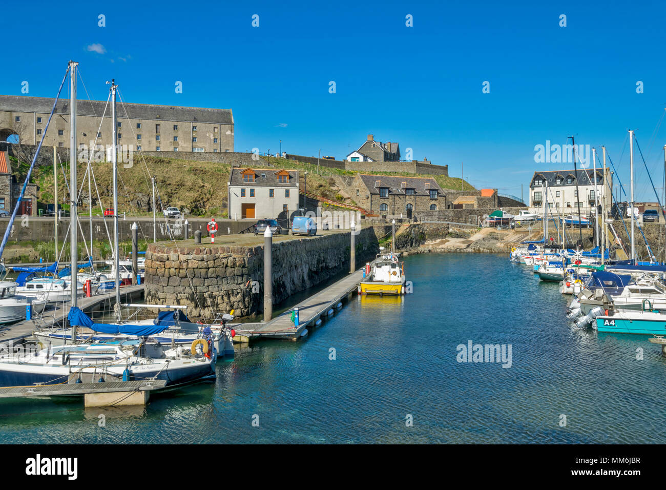 BANFF TOWN ABERDEENSHIRE SCOTLAND THE HARBOUR WITH MOORED BOATS AND YACHTS PART FIVE Stock Photo