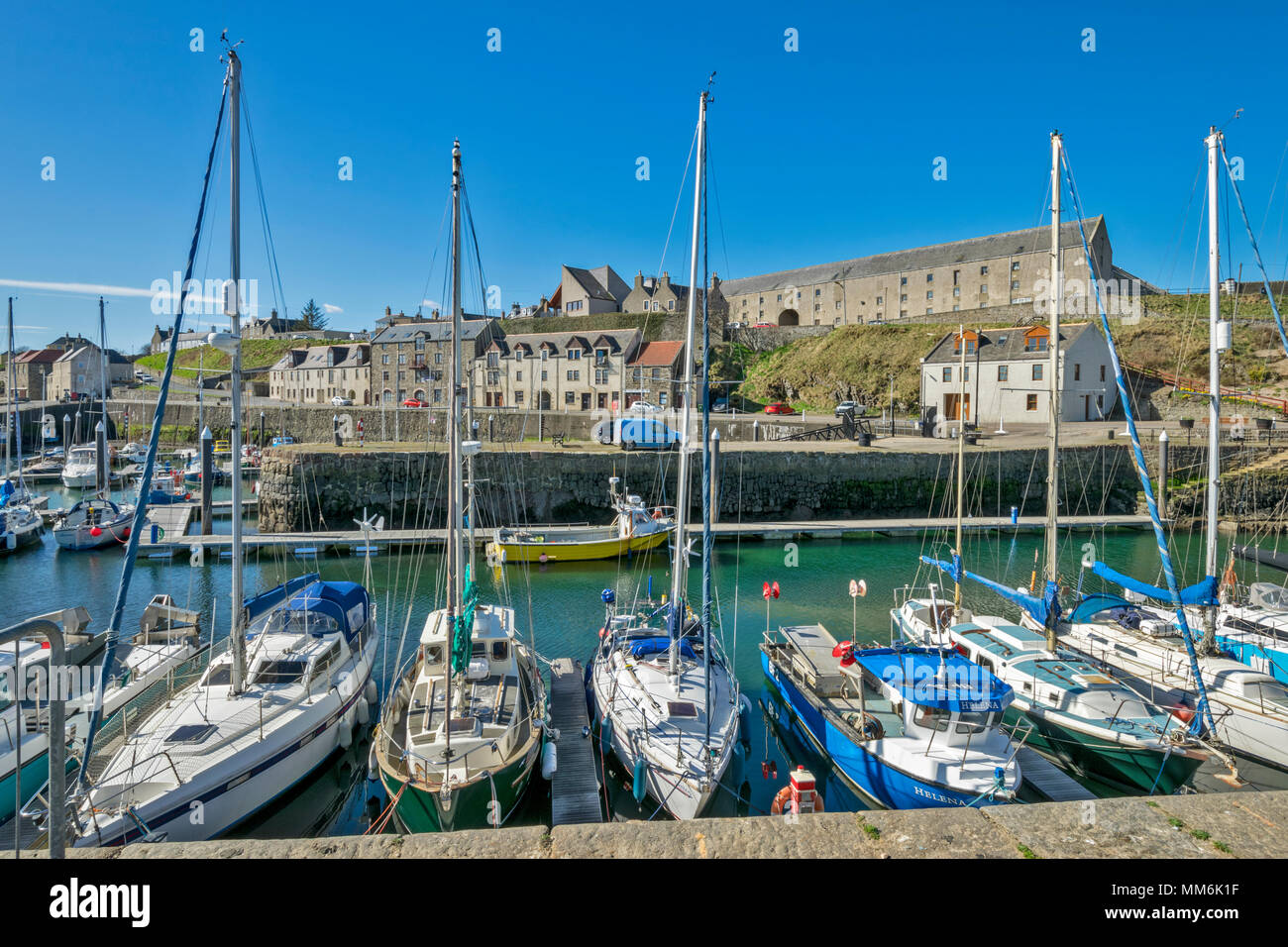 BANFF TOWN ABERDEENSHIRE SCOTLAND THE HARBOUR WITH MOORED BOATS AND