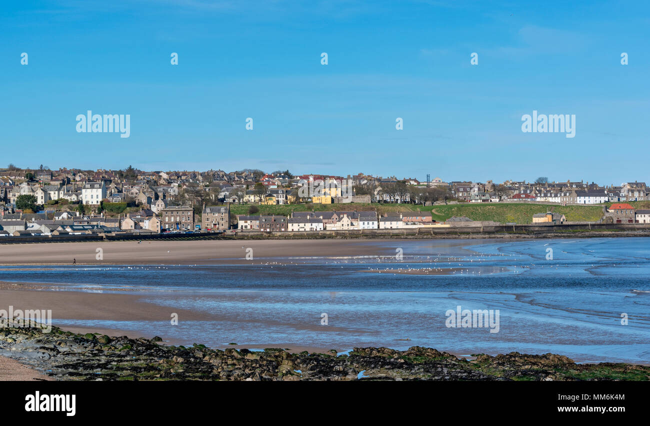 BANFF TOWN SCOTLAND SEEN FROM ACROSS SANDS WHERE THE RIVER DEVERON