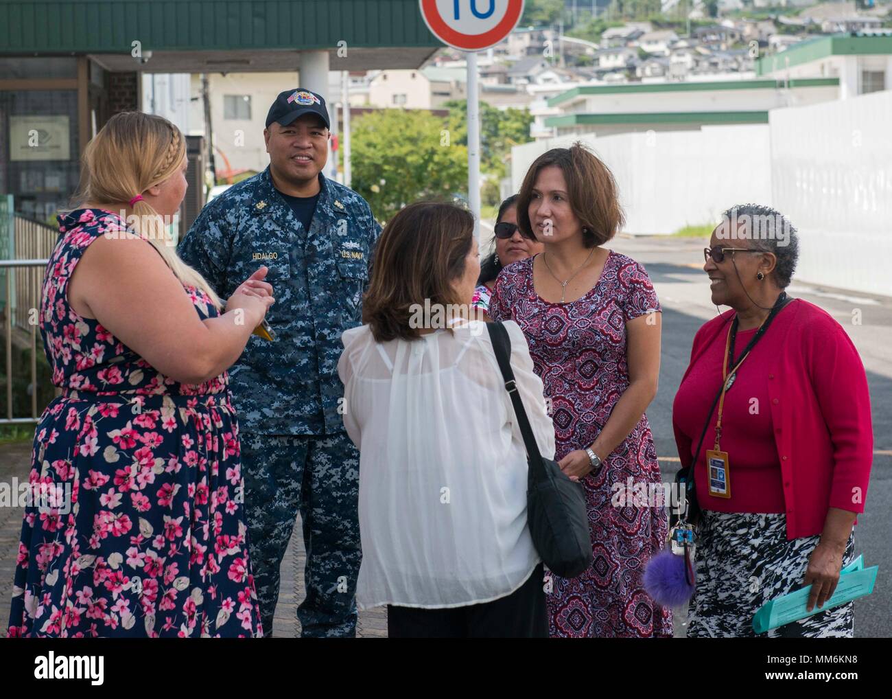 SASEBO, Japan (Sept. 12 2017) Ombudsman-at-Large Elka Franco-Giordano meets with Child and Youth Programs personnel onboard Commander, U.S. Fleet Activities Sasebo during a visit Sept. 12, 2017. Franco-Giordano visited Sasebo as part of her husband Master Chief Petty Officer of the Navy Steven Giordano's first trip to Japan since becoming MCPON. (U.S. Navy photo by Mass Communication Specialist 3rd Class Geoffrey P. Barham/Released) Stock Photo