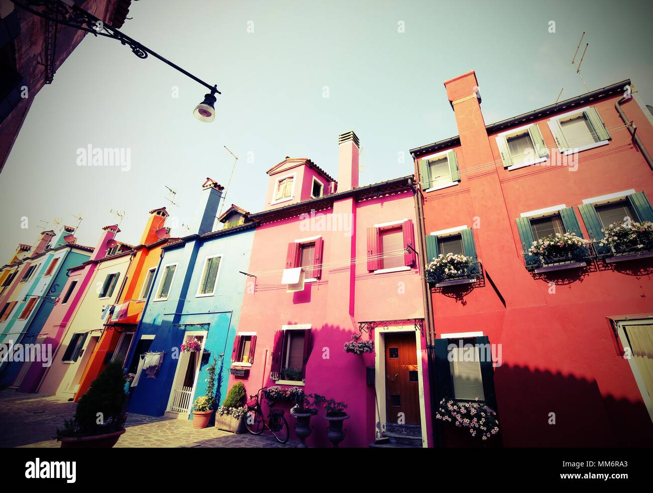 houses of the island of Burano near VENICE with vintage effect Stock Photo