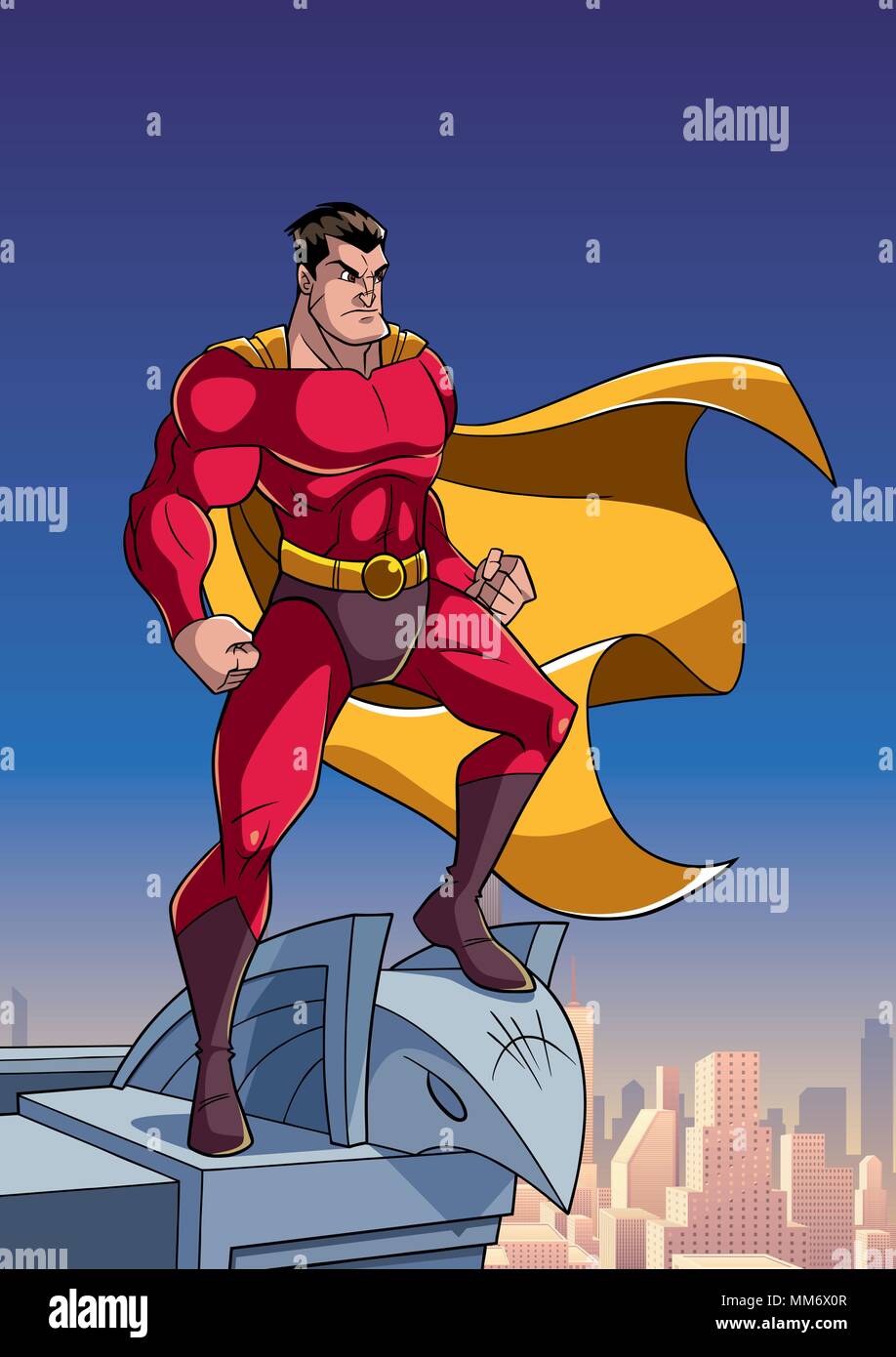 Superhero Watching City from Roof  Stock Vector