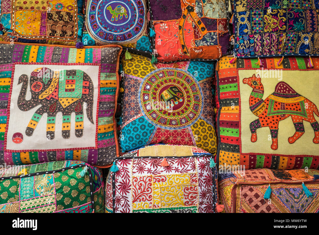 Clothes and textiles for sale in the textile markets of old town Dubai UAE, Middle  East Stock Photo - Alamy