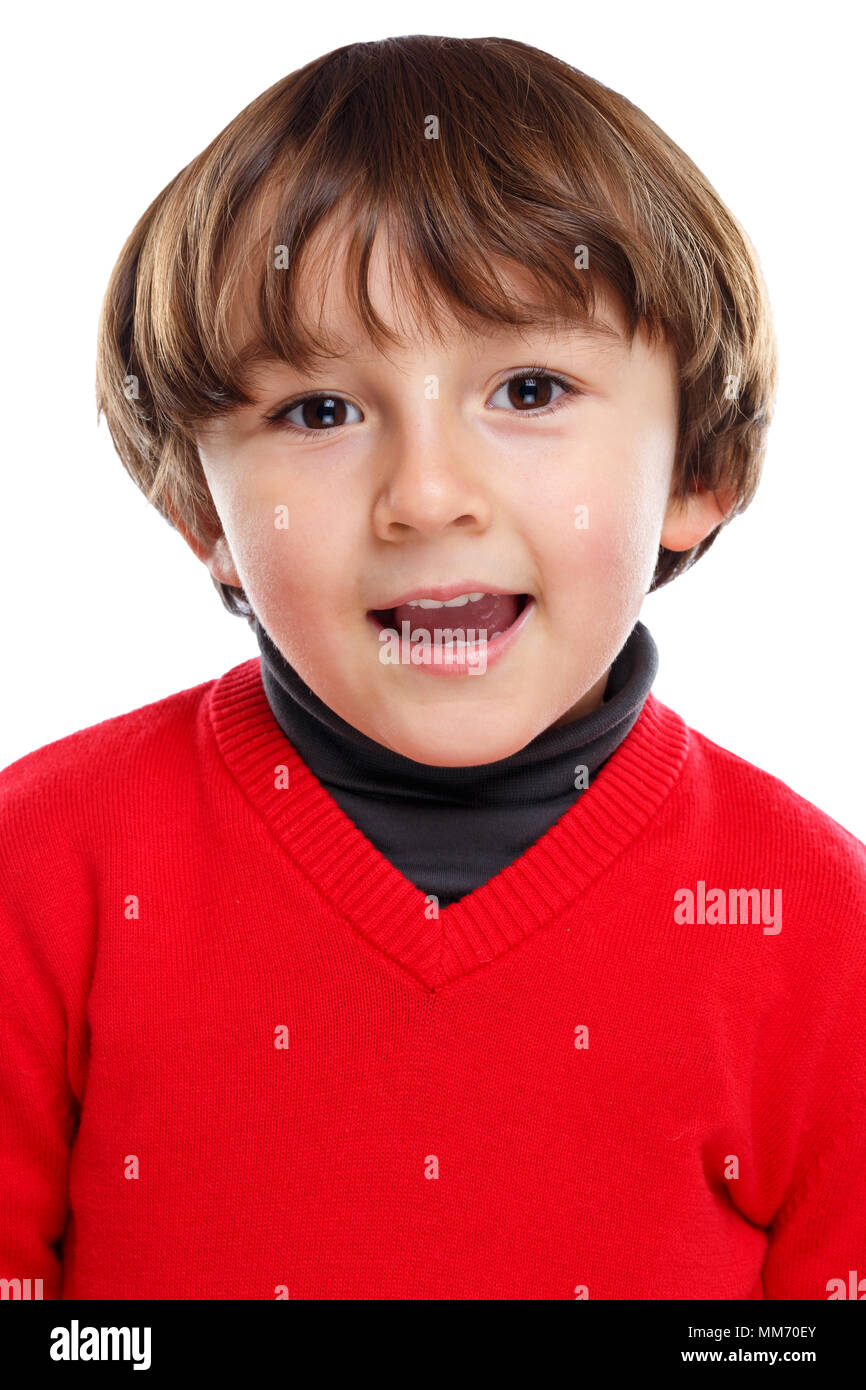 Child kid boy portrait smiling face isolated on a white background Stock Photo