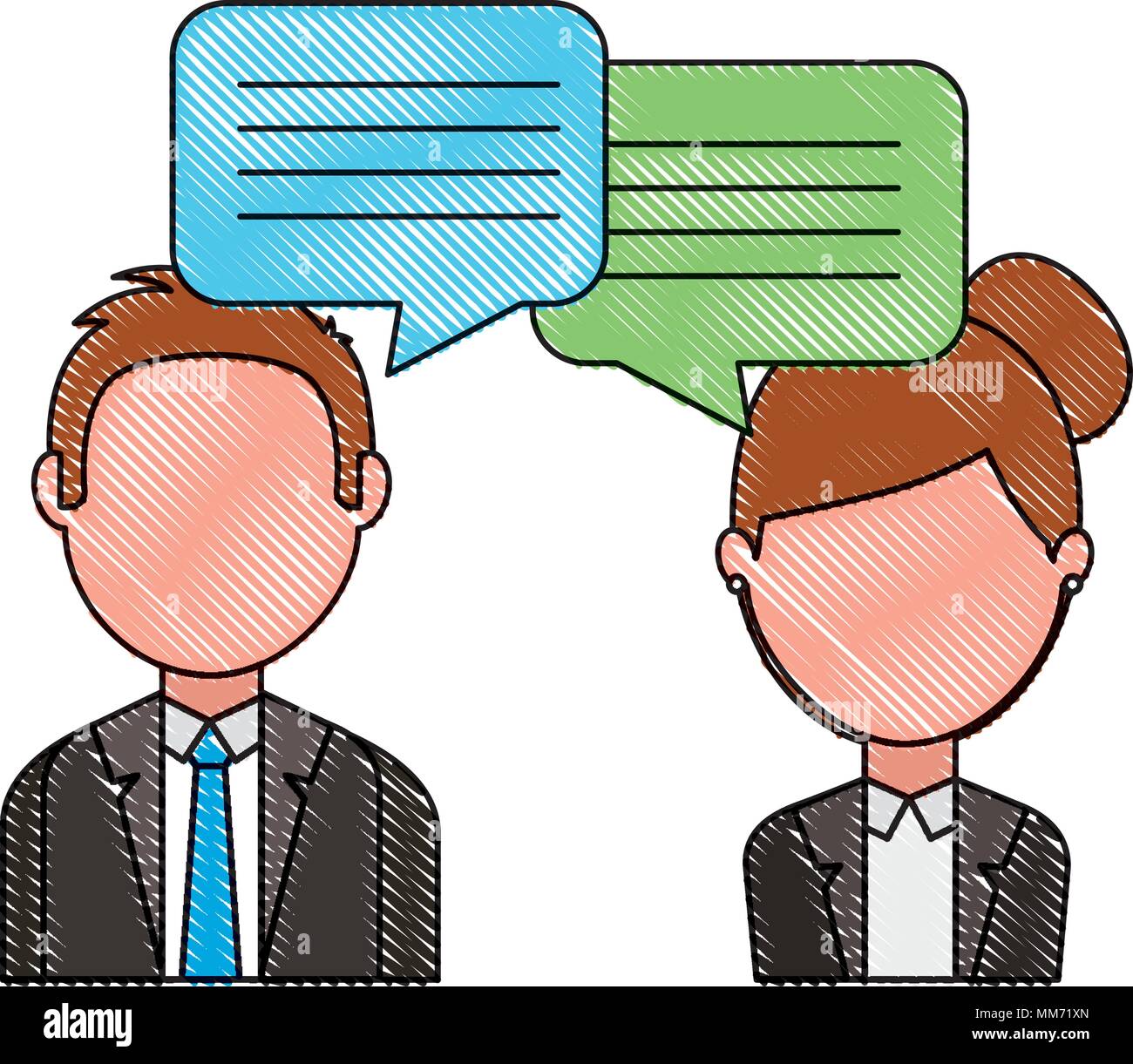 woman and man with dialog speech bubbles vector illustration drawing Stock Vector